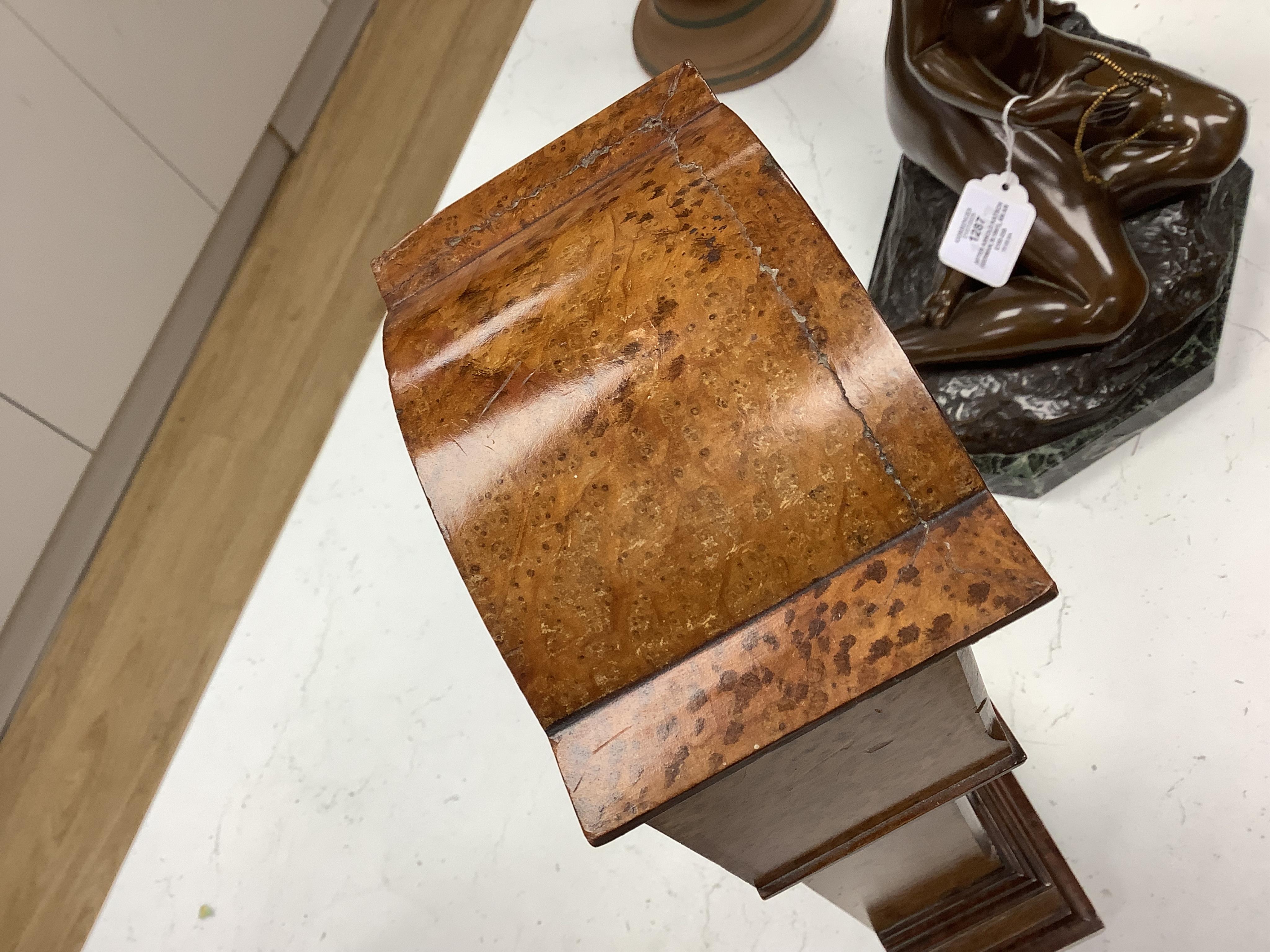 A small French amboyna model of a longcase timepiece, with key, 44cm high
